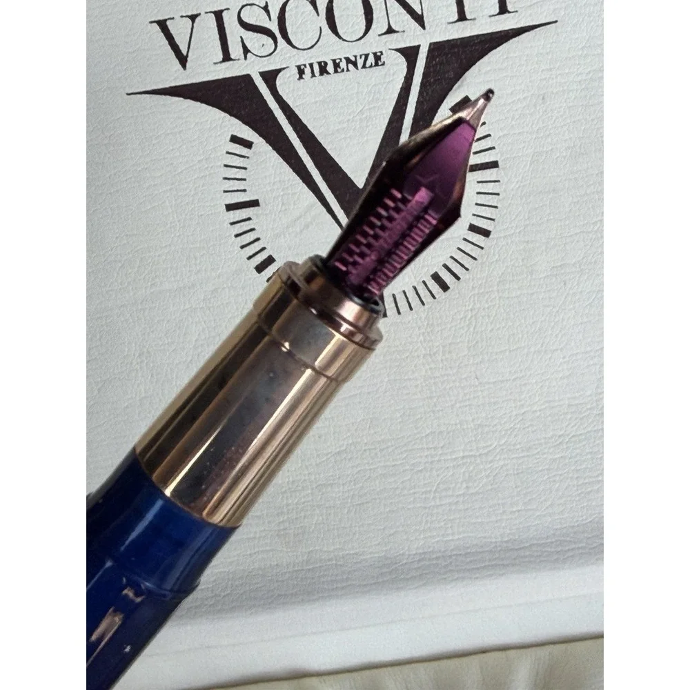Visconti Firenze Blue Fountain Pen Rose Gold Trim‎ Medium Nib w/ Box & Ink